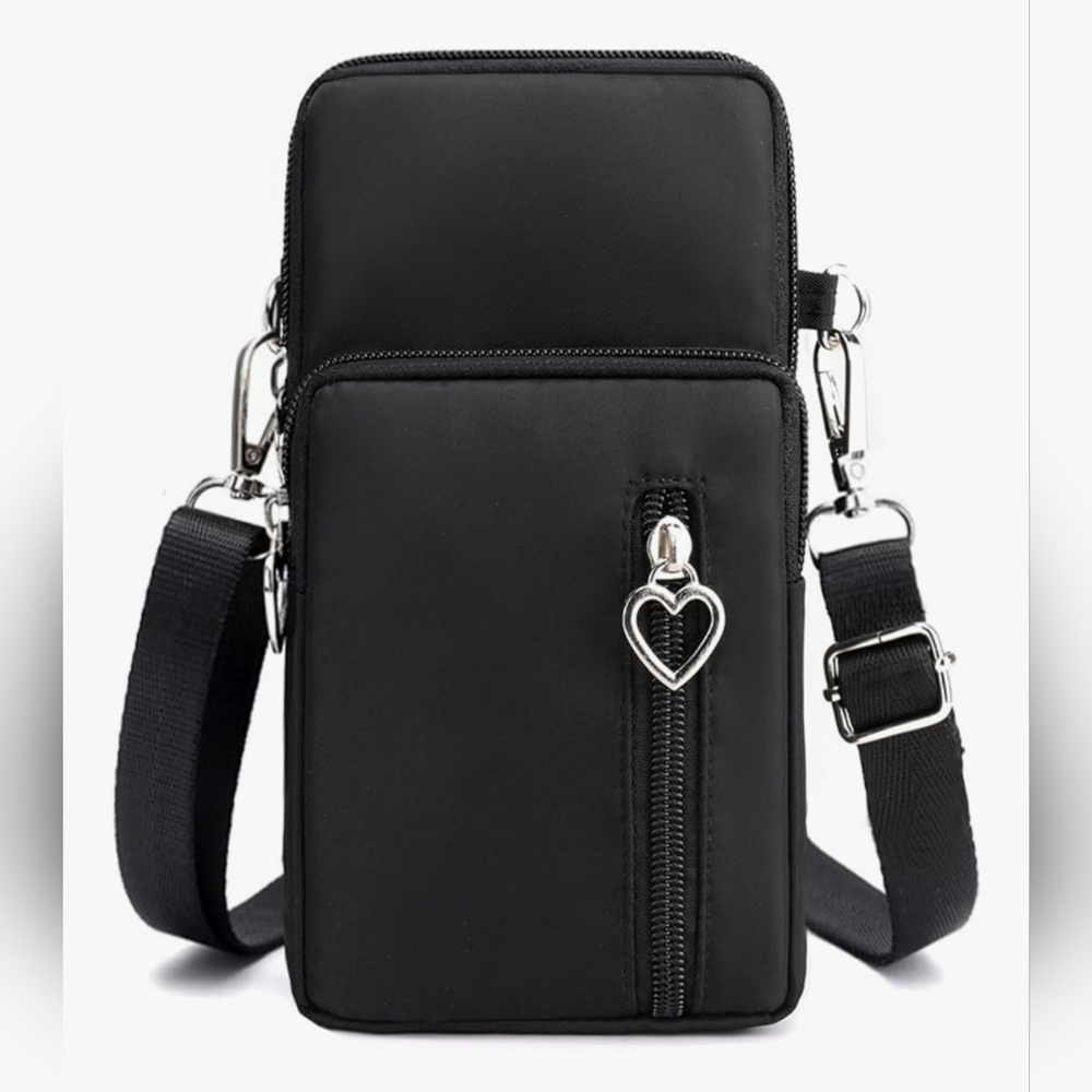 Black‎ Crossbody Bag with Heart Zipper
